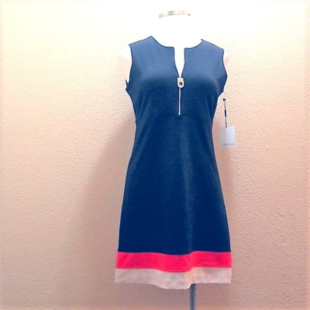 Calvin Klein Multi Striped Hems Zip-front Dress